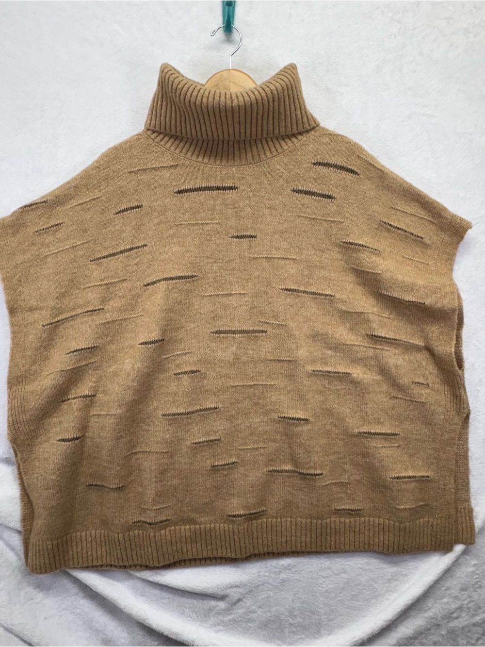 Kerisma Camel/Tan Distressed Turtleneck Poncho Sweater